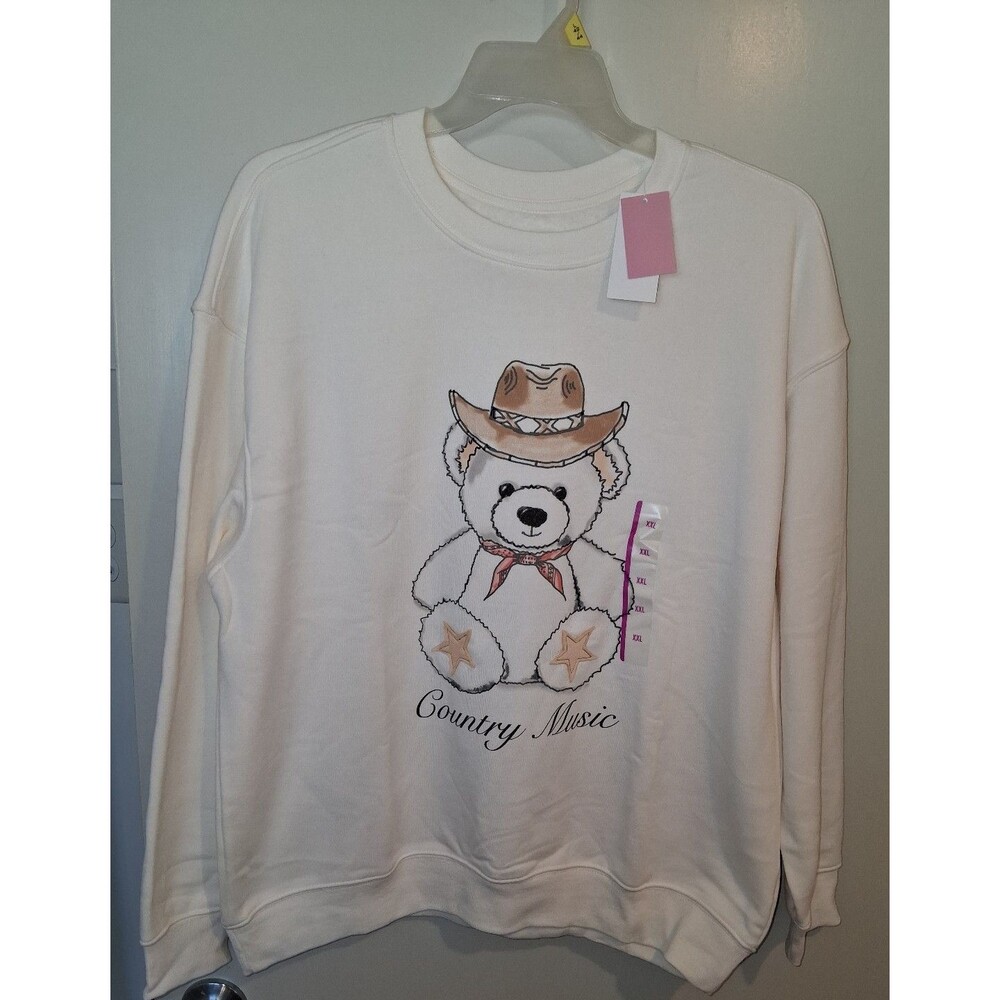NEW! Women's Zoe + Liv Country Music Teddy Bear Pullover Sweatshirt, Size XXL